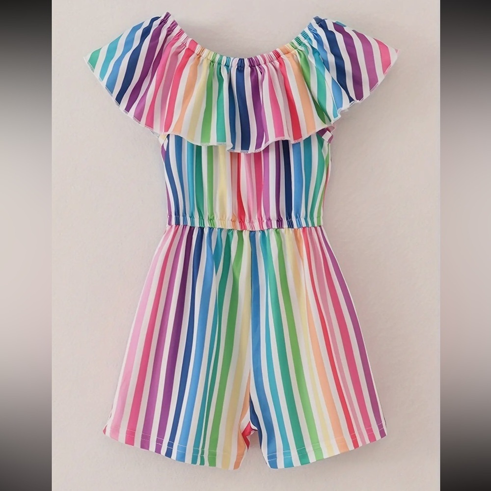 Colorful Striped Kids Shorts Romper - Picture 2 of 5